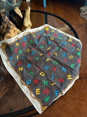 Fendi Black Polka Dot Scarf with Multicolor Letters and Gold Chain Motif